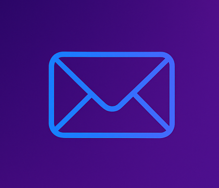 Blue letter envelope on purple background telling the user to check their e-mail inbox.